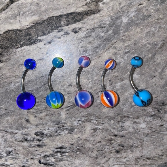 5 Belly Button Ring Set Blue - Picture 1 of 3